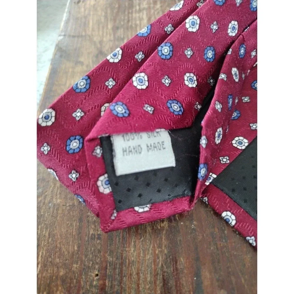 100% Silk Tie Necktie Mini Floral Vintage Hathaway Men's Red Blue White